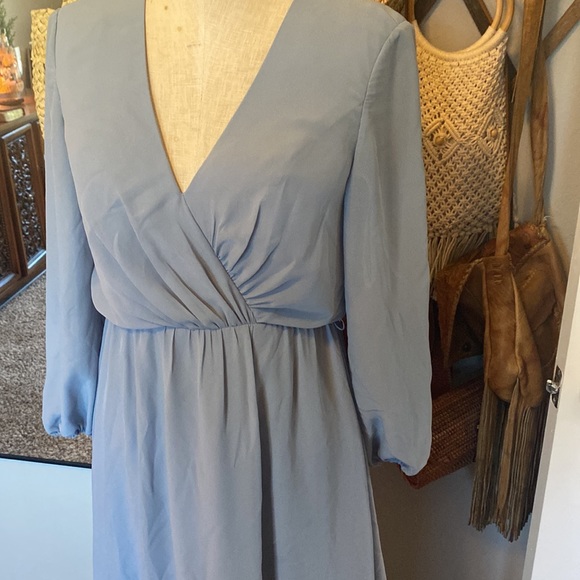 JJ’s House Medium Slate Gray Blue Quarter Sleeve Bridesmaid Dress - Picture 3 of 5